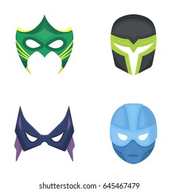 Mask on the head and eyes. Super Hero Mask set collection icons in cartoon style vector symbol stock illustration web.
