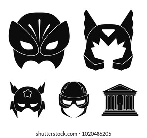 Mask on the head, helmet.Mask super hero set collection icons in black style vector symbol stock illustration web.