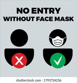 Mask for pandemic. Wear a Mask Icon. No Entry Without Face Mask Vector Image. 