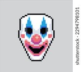 Mask pixel art clown.pixelated clown mask design for logo, web, mobile app, badges and patches.
Video game sprite. 8-bit. Isolated vector illustration.