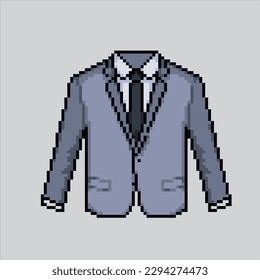 Mask pixel art suit. grey pixelated suit jacket coat design for logo, web, mobile app, badges and patches.
Video game sprite. 8-bit. Isolated vector illustration.
