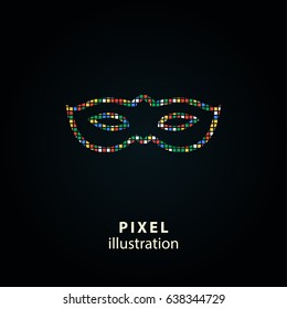 Mask - pixel icon. Vector Illustration. Design logo element. Isolated on black background. It is easy to change to any color.
