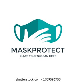 Mask protect vector logo template. This design use hand symbol. Suitable for medical.