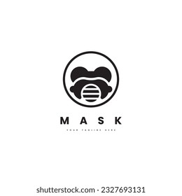 Mask protection logo. Protective face mask with sunglasses, for health mask logo or toxic gas shield logo.