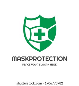 Mask protection vector logo template. This design use shield symbol. Suitable for preventive.