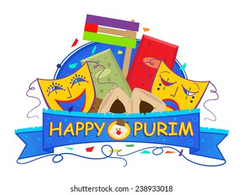 Mask Purim Banner - Happy Purim banner with Purim masks, gragger and goodies. Eps10