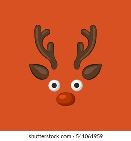 Mask reindeer. Horns, ears, nose, eyes. Funny deer. Vector illustration.