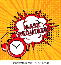 Mask required. Comic book explosion with text -  Mask required. Interesting facts symbol. Vector bright cartoon illustration in retro pop art style. Can be used for business, marketing and advertising