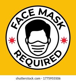 Mask required ,Gas hazard, Ware Respirator, Dust hazard, Virus, corona, covid-19, hygienic mask warning yellow sign board vector icon isolated on yellow, white background