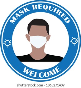 Mask required logo. Wear mask sign and symbol. The mandatory sign for wearing mask. Blue background