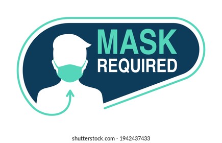 Mask Required, No entry without mask creative sticker - cartoon person silhouette in virus protective equipment - face mask required prohibit sign