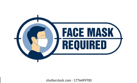 Mask required prevention sign for shop entrace - human profile silhouette with face mask in rounded rectangular frame - isolated vector information picture