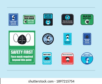 Mask required in road signs icons group of Covid 19 virus theme Vector illustration