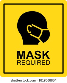 Mask required warning prevention of COVID-19 sign. Vector illustration