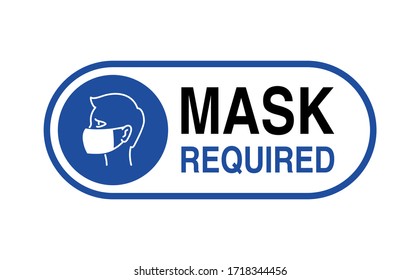 Mask required warning prevention sign - human profile silhouette with face mask in rounded rectangular frame - isolated vector information picture