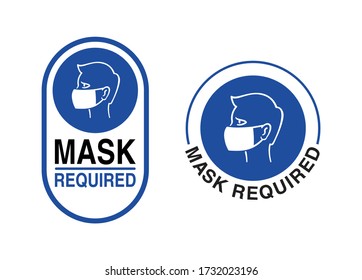 Mask required warning prevention sign - human profile silhouette with face mask in rounded rectangular frame - isolated vector information picture in 2 variations