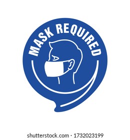 Mask required warning prevention sign - human profile silhouette with face mask in rounded rectangular frame - isolated vector information stamp