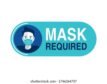 Mask required warning prevention sign - human face silhouette with protective mask in rounded frame - isolated vector information signboard