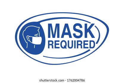 Mask required warning prevention sign - human profile silhouette with face mask in creative rounded frame - isolated vector information picture