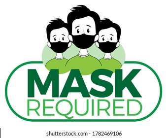 Mask required warning prevention sign - human profile with face mask in rounded rectangular frame - isolated vector information picture