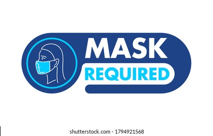 Mask required warning prevention sign - woman profile silhouette with face mask in rounded rectangular frame - isolated vector information picture