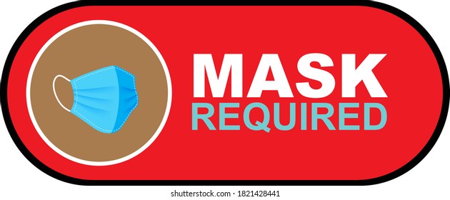 Mask required warning prevention sign - human profile silhouette with face mask in rounded rectangular frame - isolated vector information picture