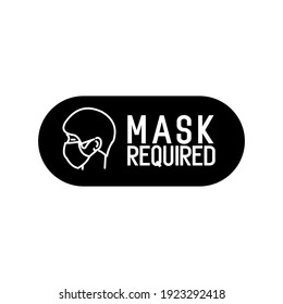 Mask required warning prevention sign - human profile silhouette with face mask in rounded rectangular frame .vector illustration