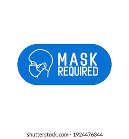 Mask required warning prevention sign - human profile silhouette with face mask in rounded rectangular frame .vector illustration