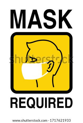 Mask required warning prevention sign - human profile silhouette with face mask - vector information picture
