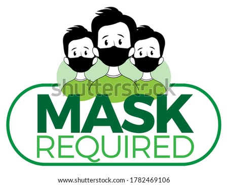 Mask required warning prevention sign - human profile with face mask in rounded rectangular frame - isolated vector information picture