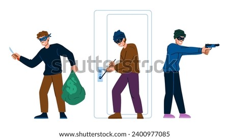 mask robber  vector.  robbery burglar, crime bandit, criminal theft mask robber character. people flat cartoon illustration