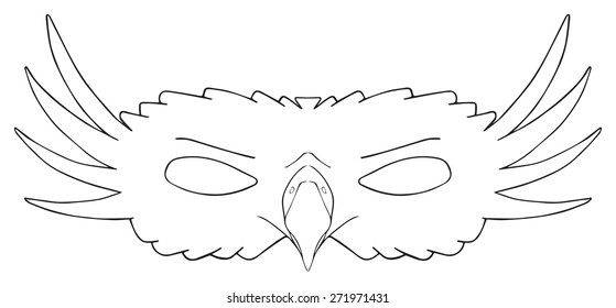 Mask of Royal eagle with a rapacious beak and feathery cheeks on white background in the Happy holiday collection