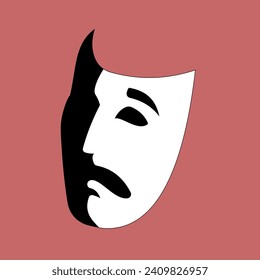 mask with a sad facial expression and the other half in the shadow for use in the theater