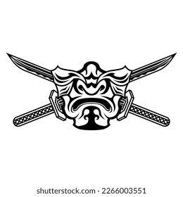 Máscara de Samurai Warrior Vector ilustración de logotipo blanco y negro