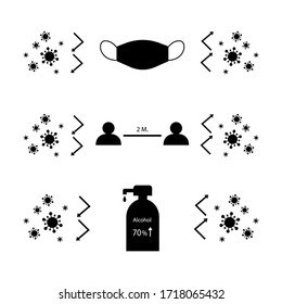 mask, sanitizer, alcohol gel, social distancing protect from corona virus. covid-19 flat icon design object, vector illustrator.