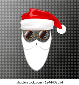 Mask of Santa Claus with a Christmas hat and beard. Vector illustration isolated.