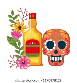 mask of the santa death with flowers and tequila