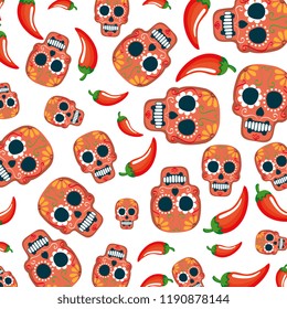 mask of the santa death pattern and chili peppers