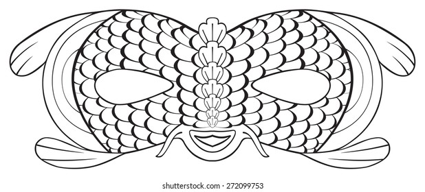 Mask of scaly Smiling carp on white background in the Happy holiday collection