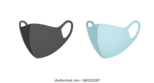 Mask set isolated on white background. Vector medical, safety breathing element mockup. Flat virus, dust or air pollution face mask protection.
