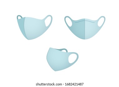 Mask set isolated on white background. Vector medical, safety breathing element mockup. Flat virus, dust or air pollution face mask protection.
