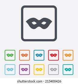 Mask sign icon. Anonymous spy access symbol. Round squares buttons with frame. Vector