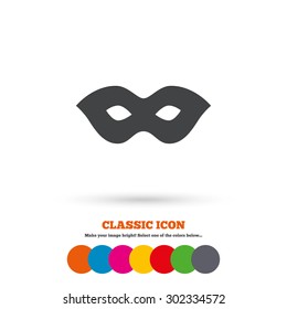 Mask sign icon. Anonymous spy access symbol. Classic flat icon. Colored circles. Vector