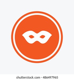 Mask sign icon. Anonymous spy access symbol. Graphic design element. Flat mask symbol on the round button. Vector