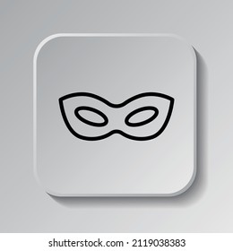Mask simple icon. Flat desing. Black icon on square button with shadow. Grey background.ai