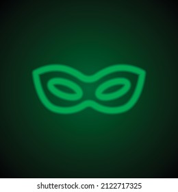 Mask simple icon. Flat desing. Green neon on black background with green light.ai