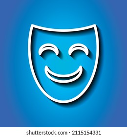 Mask simple icon vector. Flat desing. White icon with shadow on blue background.ai