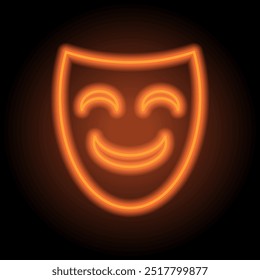 Mask simple icon vector. Flat design. Orange neon on black background.ai