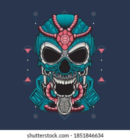 Mask Skull Robot With Style Geometric. Perfect for T-shirt design, sticker design, tattoo design, etc.