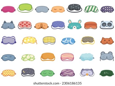 Mask for sleep icons set cartoon vector. Night travel. Sleep rest